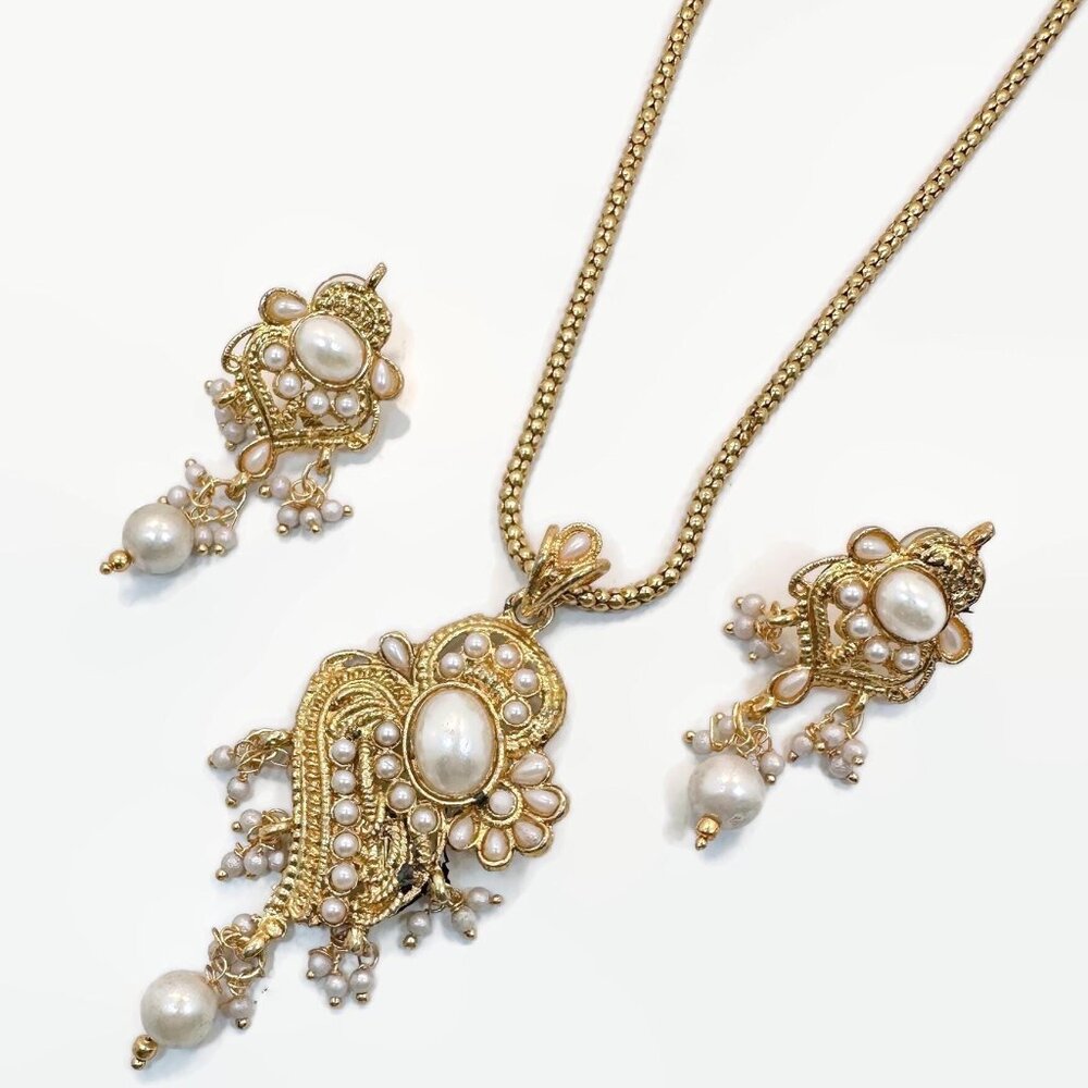 Necklace Set, India, Wedding Necklace, Earrings, Vintage, Bollywood, Gold Metal